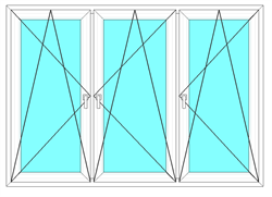 Окно трехстворчатое с тремя поворотно-откидными створками 3-х камерный профиль Exprof 58 мм 1736 - фото 4660