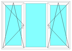 Окно трехстворчатое с двумя поворотно-откидными створками 3-х камерный профиль Exprof 58 мм 1778 - фото 4706