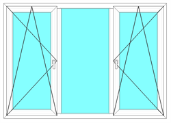 Окно трехстворчатое с двумя поворотно-откидными створками 3-х камерный профиль Exprof 58 мм 1762