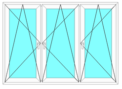 Окно трехстворчатое с тремя поворотно-откидными створками 3-х камерный профиль Exprof 58 мм 1766
