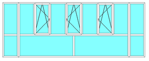 Балконная рама 6-ти метровая П-образная от пола до потолка с тремя створками 5-ти камерный профиль Exprof 70 мм, стеклопакет три стекла (ДЛЯ УТЕПЛЕНИЯ) 2004